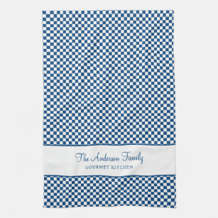 Navy Blue White French Plaid Check Country Gourmet Kitchen Towel