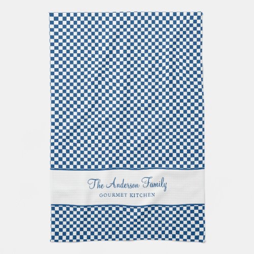 Navy Blue White French Plaid Check Country Gourmet Kitchen Towel