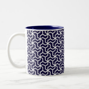 Navy Blue White Geometric Art Deco Pattern Two-Tone Coffee Mug