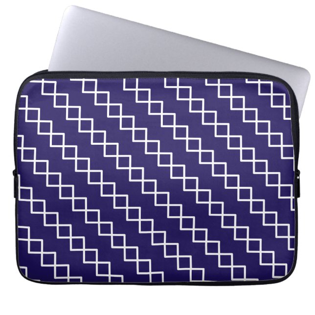 Navy Blue White Geometric Laptop Sleeve (Front)