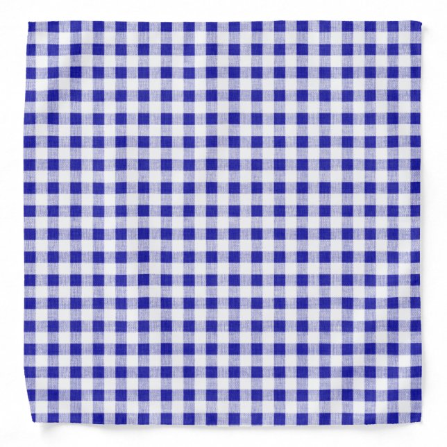 Navy Blue White Gingham Pattern Bandana (Front)