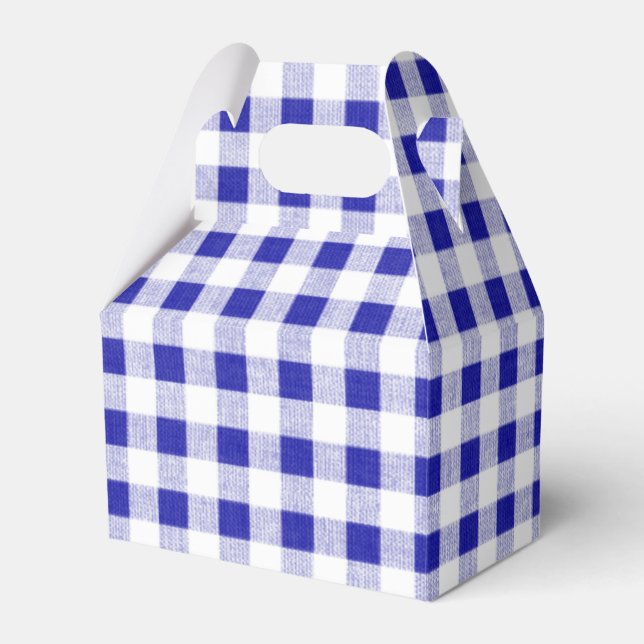 Navy Blue White Gingham Pattern Favor Boxes (Front Side)