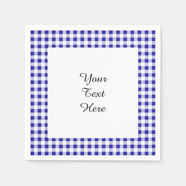 Navy Blue White Gingham Pattern Napkins (Front)