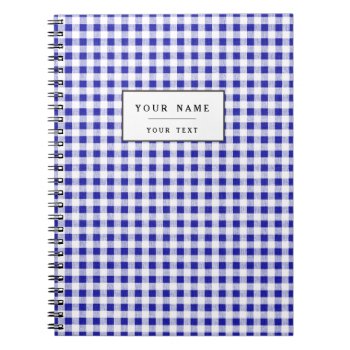 Navy Blue White Gingham Pattern Notebook by GraphicsByMimi at Zazzle