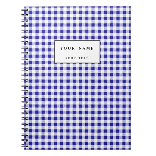 Navy Blue White Gingham Pattern Notebook