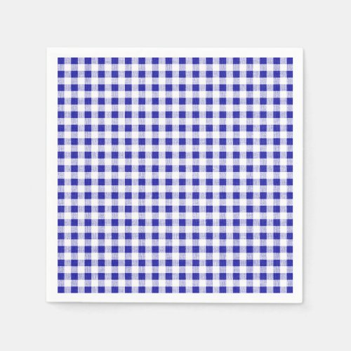 Navy Blue White Gingham Pattern Paper Napkins