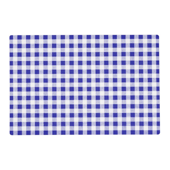 Navy Blue White Gingham Pattern Placemat (Front)