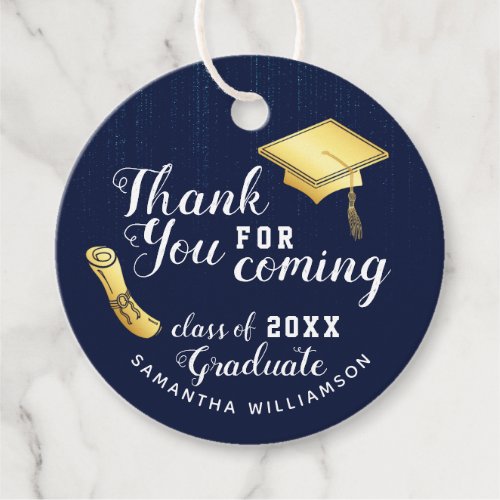 Navy Blue White Gold 2024 Thank You Graduation Favor Tags