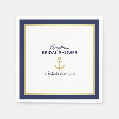 Navy Blue White Gold Anchor Nautical Bridal Shower Napkins