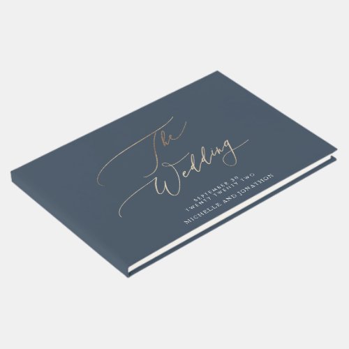 Navy Blue White  Gold Calligraphy The Wedding Guest Book