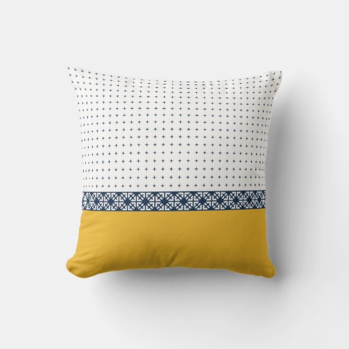Navy Blue White Gold Geometric Eastern Pattern  Throw Pillow