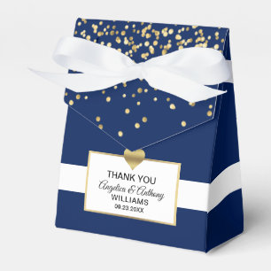 Navy Blue White Gold Heart Party Favor Wedding Boxes