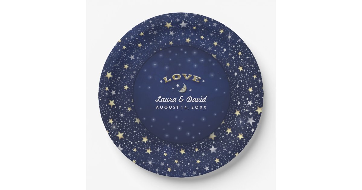 Navy Blue White Amp Gold Love Moon Amp Stars Wedding Paper