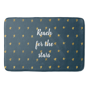 Navy Blue White Gold Stars Bath Mat