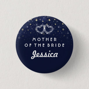 Navy Blue White Gold Stars HEARTS Mother of Bride Pinback Button