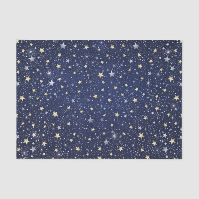 Navy Blue White & Gold Stars Tissue Paper (Front)