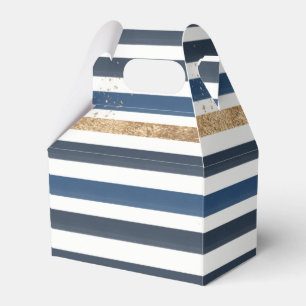 Navy Blue White Gold Stripes Birthday Baby Shower Favor Boxes