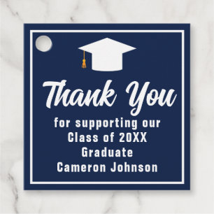 Navy Blue White Graduate Custom Graduation Party Favor Tags