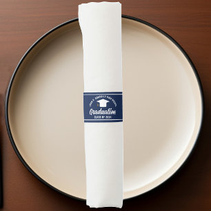 Navy Blue White Graduate Custom Graduation Party Napkin Bands