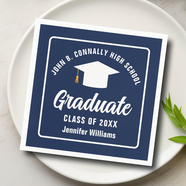 Navy Blue White Graduate Custom Graduation Party Napkins (Creator Uploaded)