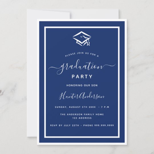 Navy blue white graduation party invitation | Zazzle.com