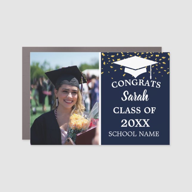 Navy Blue & White Graduation Photo Class Of 2023 Car Magnet (Front)
