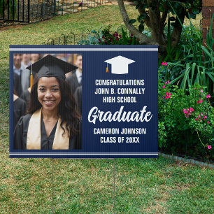 Navy Blue White Graduation Photo Graduate Yard Sign