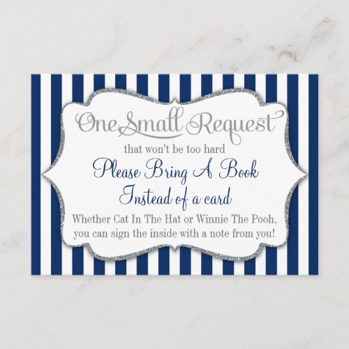 Navy Blue White Gray Baby Shower Bring A Book Card