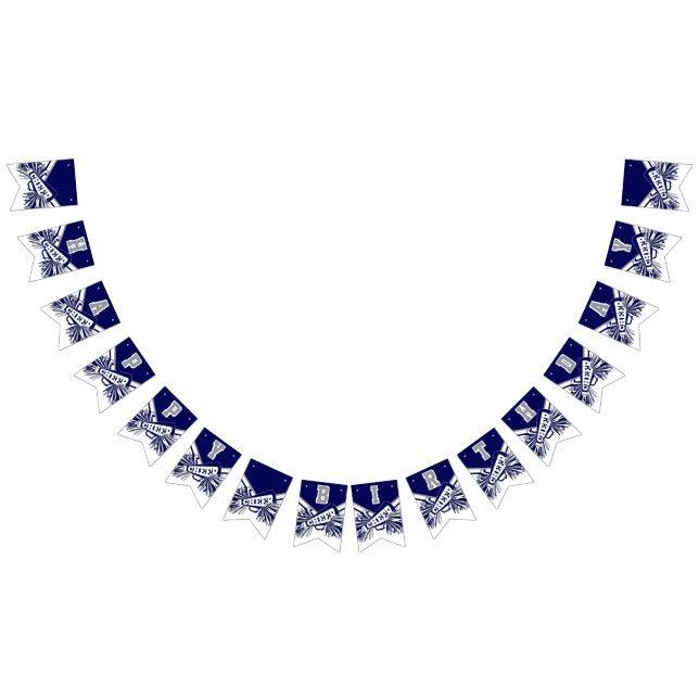 Navy Blue, White, Gray Cheerleader Birthday Bunting Flags (All)