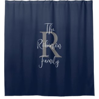Navy Blue White Gray Family Name Monogrammed 