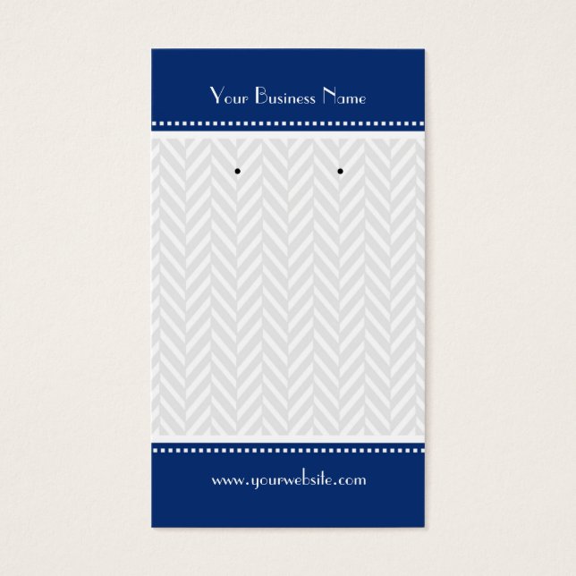 Navy Blue White Gray Herringbone Earring Cards (Front)
