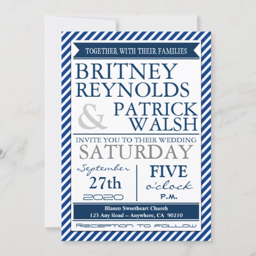Navy Blue White Gray Nautical Wedding Invitations