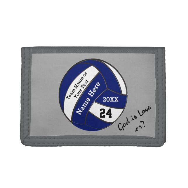 Navy Blue, White, Gray, Volleyball Gift, Wallet (Front)