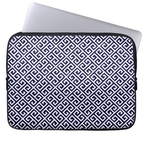 Navy Blue  White Greek Key Laptop Sleeve