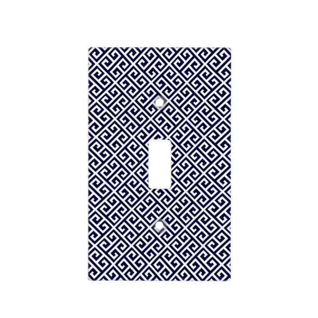 Navy Blue & White Greek Key Light Switch Cover (Front)