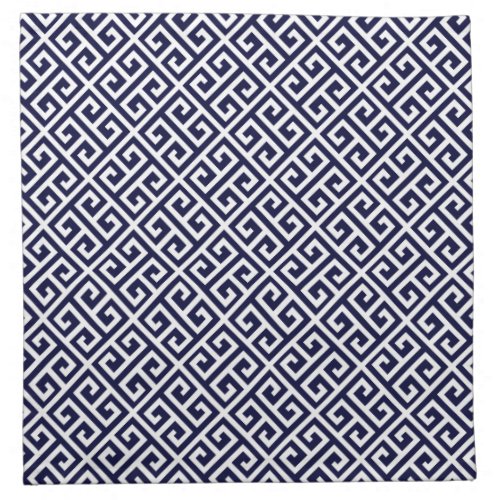 Navy Blue  White Greek Key Pattern Cloth Napkin
