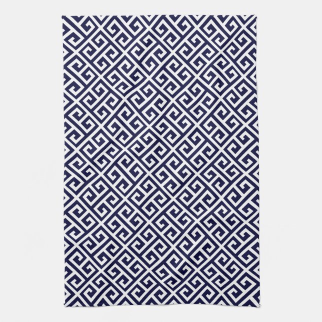 Navy Blue & White Greek Key Pattern Towel (Vertical)