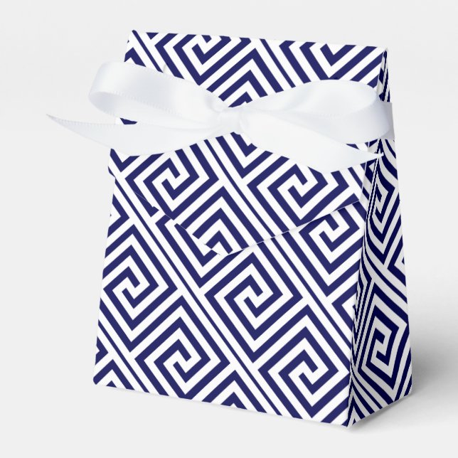 Navy blue, white Greek Key pattern wedding Favor Boxes (Front Side)