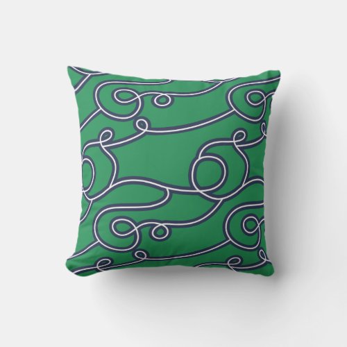 Navy Blue White Green Beach Theme Throw Pillow