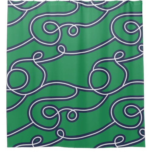 Navy Blue White Green Beach Theme Throw Pillow Shower Curtain