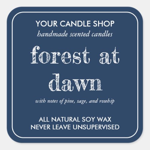 Navy Blue  White Handmade Scented Candle Square Sticker