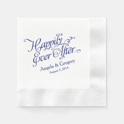 Navy Blue White Happily Ever After Wedding Paper Napkins