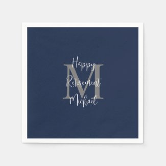 Navy Blue White Happy Retirement Name Monogram 
