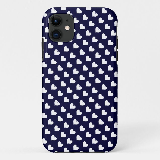 Navy Blue & White Heart Pattern iPhone 5 Case (Back)