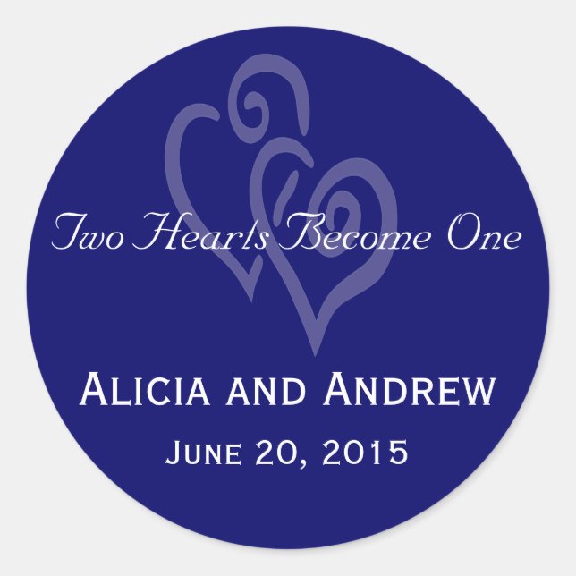 Navy Blue White Hearts Wedding Favour Stickers (Front)