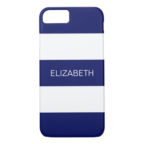 Navy Blue White Horiz Preppy Stripe 3 Monogram iPhone 87 Case