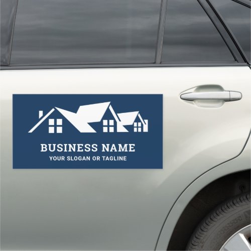 Navy Blue White House Roofing Construction Roofer Car Magnet