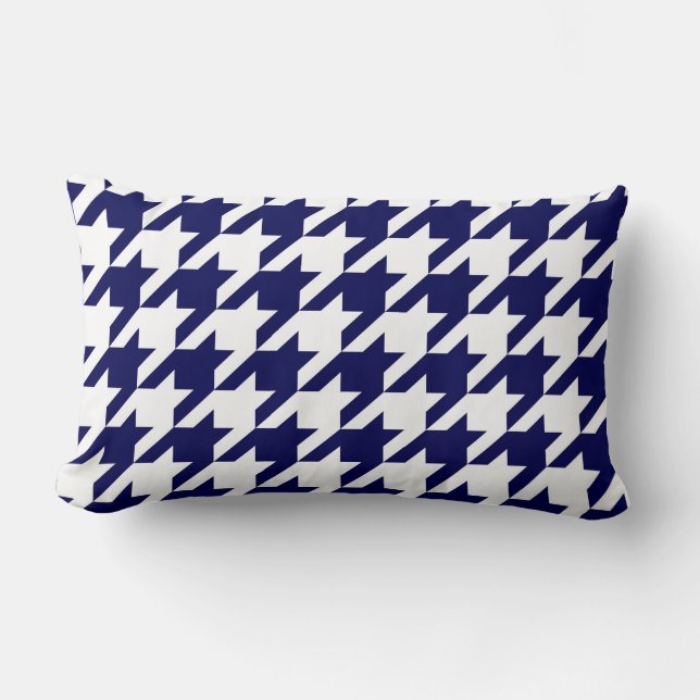 Navy Blue White Huge Houndstooth Lumbar Pillow (Front)