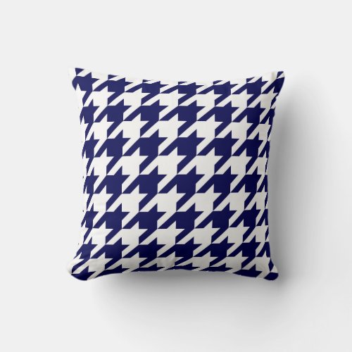 Navy Blue White Huge Houndstooth Throw Pillow