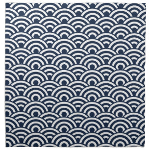 Navy Blue White Japanese Wave Pattern Cloth Napkin
